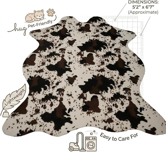 MustMat Faux Cowhide Rug, Cow Print Area Rug for Western Decor 5'2" x 6'7" | Ideal for Living Rooms, Dining Rooms & Offices. Matches Rustic Styles, Perfect for Holiday & Birthday Decor