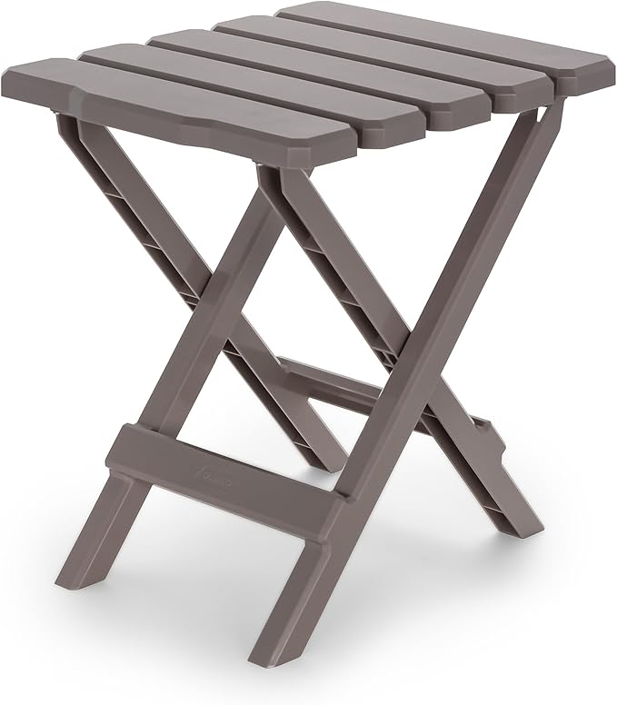 Camco Adirondack Portable Outdoor Camping Small Weatherproof Rustproof Durable Plastic Folding Side Table for Indoor and Outdoor Use, Taupe