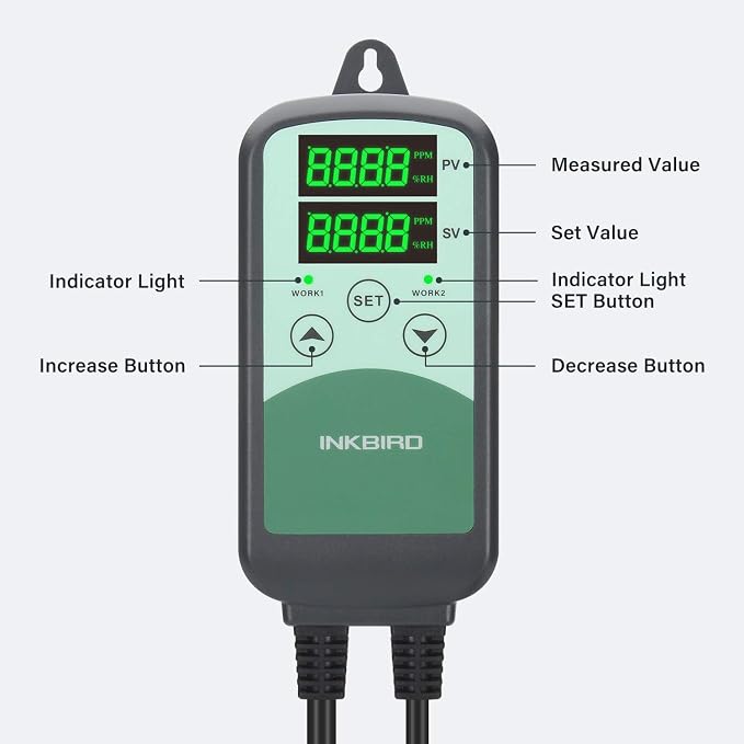 Inkbird ICC-500T CO2 Controller CO2 Meter Carbon Dioxide Controller for Grow Room and CO2 Generator, with CO2 Sensor for Home Grower (CO2 Controller + S01 Sensor)