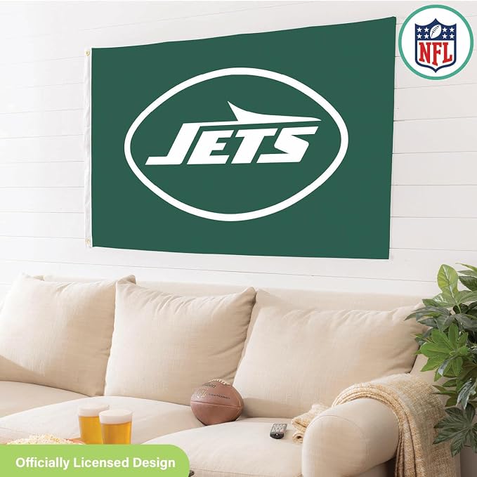 NFL New York Jets 3' x 5' Outdoor Durable Flag with Grommets | Heavy Duty Flag & Banner for Outdoor Garden Patio | Indoor Wall Decor Flag for Room | Works with Flag Poles for Outside House