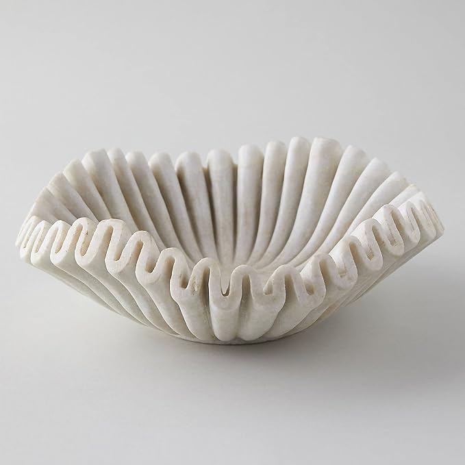 Marble Bowl Fruit Bowl, Stone Bowl Decorative Bowl Decorative Trays Marble Fruit Bowl Marble Ruffle Bowl Marble Floral Bowl Home Decor Gifts (2 pieces of 10 inch)