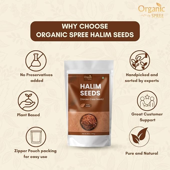 Organic Spree Halim Seeds 300gm (10.6oz) | Garden Cress Seeds | Lepidium Sativum | Pure and Natural