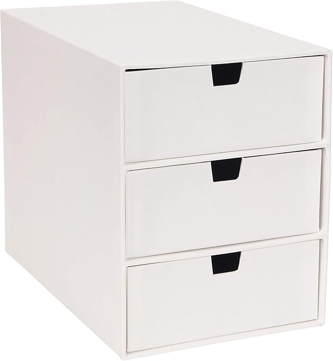 Bigso Box of Sweden Ingrid 3-Drawer Fiberboard Desk Organizer for Office Supplies and Accessories - Stackable Makeup Drawer Organizer - 6.3in x 9.9in x 8.1in - White