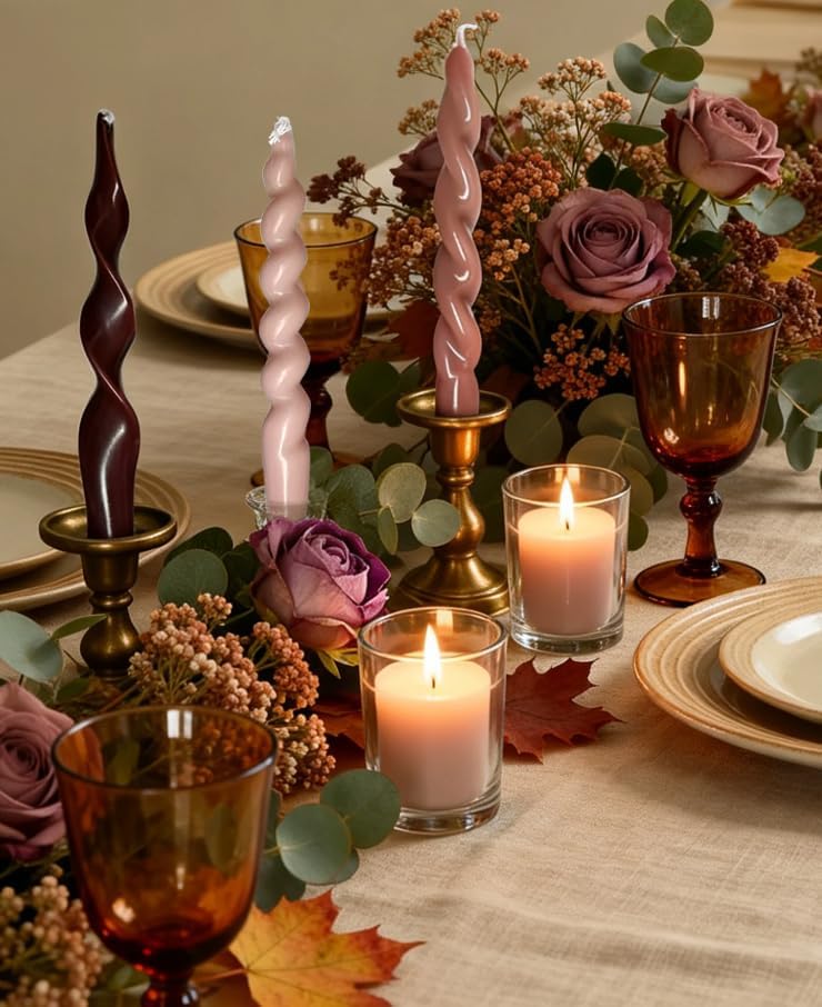 4Pcs Dark Brown Taper Candles 7.87in, Spiral Twisted Fall Candlesticks - Image 5