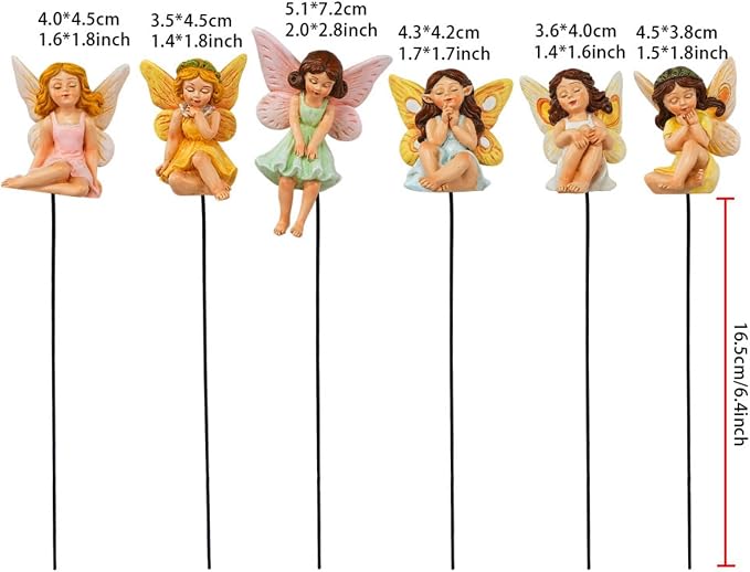 6PCS Fairy Garden Decor Fairies,Yard Sculpture Lawn Ornament Mini Garden Art Outdoor Decor Accessories with Lantern (6 Resin Fairies)