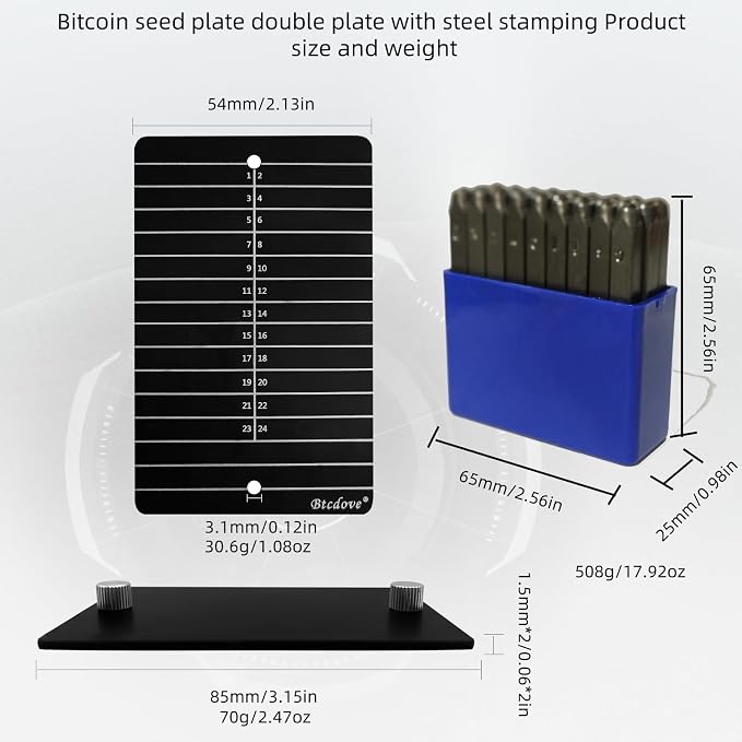 Seed Phrase Storage – Made from Pure Titanium, Dual Plates with Steel Imprint, Tamper-Proof with Lock Screws & Anti-Tamper Labels, Rustproof, Fireproof, Corrosion-Resistant,
