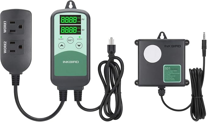 Inkbird ICC-500T CO2 Controller CO2 Meter Carbon Dioxide Controller for Grow Room and CO2 Generator, with CO2 Sensor for Home Grower (CO2 Controller + S01 Sensor)