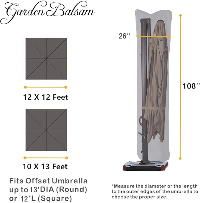 Patio Umbrella Cover for 9ft to 13ft Offset Umbrella, Water Resistant, Curved Cantilever and Straight Pole Parasol Outdoor Umbrellas Cover with Zipper and Rod