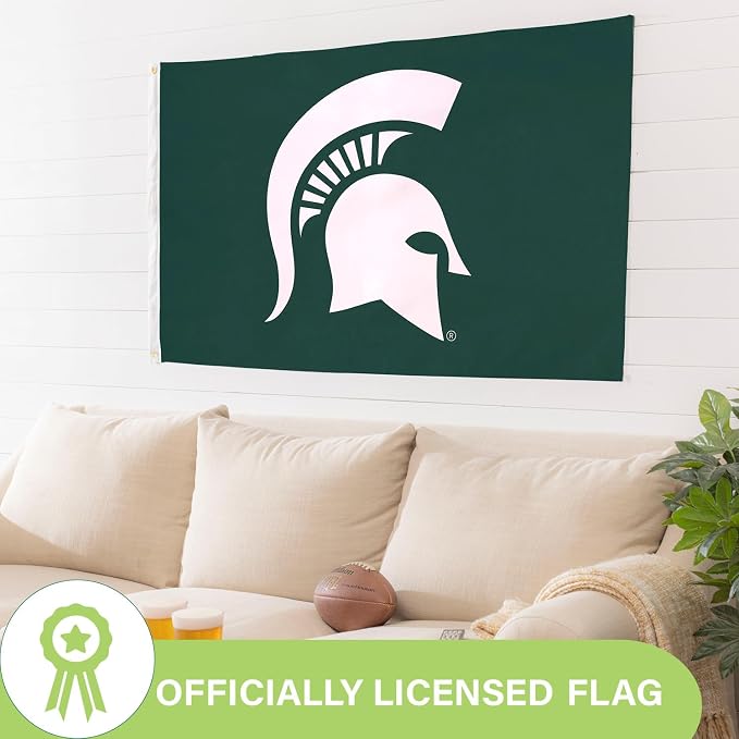 NCAA Michigan State University Flag with Grommets, 3'x5' MSU Spartans Outdoor College Flags & Banners for Garden Patio Indoor Wall Décor