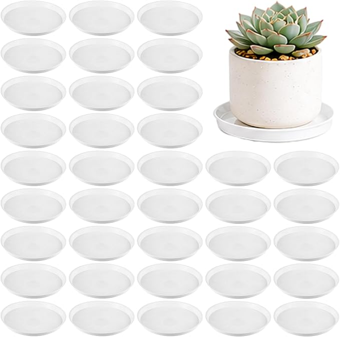 50 Packs 8 Inch Plastic Plant Saucers for Indoor Outdoor, Plant Water Catcher Tray for Pots, Bulk Flower Pot Saucers, Drip Trays for Potted Plants, Round Plates to Catch Water, White