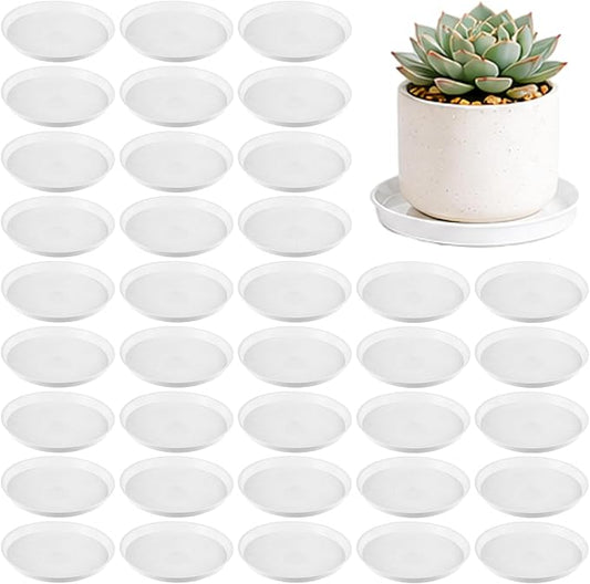 50 Packs 8 Inch Plastic Plant Saucers for Indoor Outdoor, Plant Water Catcher Tray for Pots, Bulk Flower Pot Saucers, Drip Trays for Potted Plants, Round Plates to Catch Water, White