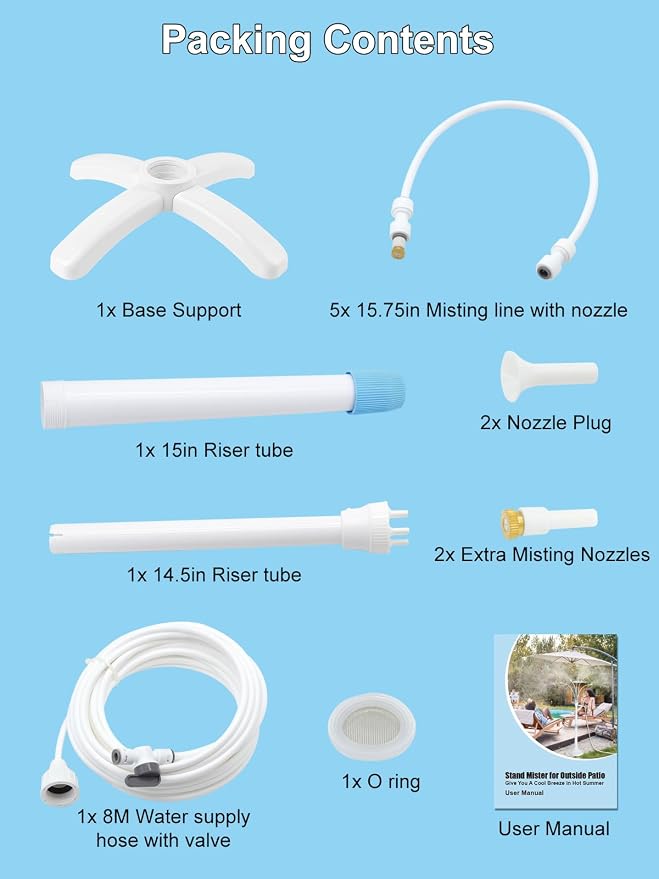 Tesmotor Misters for Outside Patio, Outdoor Misters for Patio Garden Lawn Pool Umbrella Trampoline
