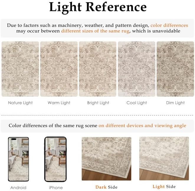 Beige Runner Rug 2x6 Kitchen Neutral Vintage Non-Slip Carpet | Machine Washable, Soft, Low Pile, Distressed, for Hallway, Entryway, Laundry Room, Bathroom, Retro Home Decor