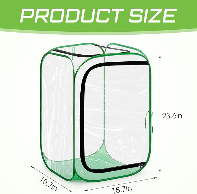 2 Pack Pop up Plant Greenhouse Cover Foldable Mini Clear Greenhouse 15.7" x 15.7" x 23.6" PVC Small Portable Plants Cover Accelerator for Indoor Outdoor Vegetable Fruit Garden Protecting