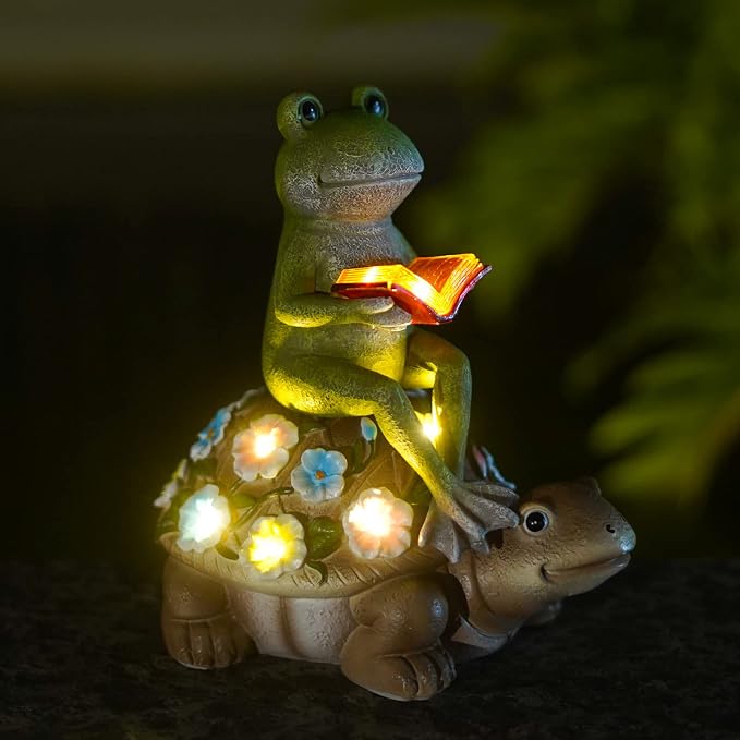 Nacome Solar Frog Riding Turtle Statue for Garden Decor | Outdoor Statues for Patio, Yard, Balcony Ornament, Turtle Gifts for Women/Mom/Grandma, Mom's Best Gift