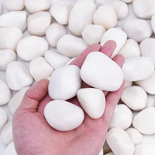 Pulovin 5 lbs White Rocks for Plants Indoor, 1-2 inch Decorative Garden Stone Outdoor Landscaping, Walkways, Yard, Large Polished River Rocks for Plants Pots, Vases, Crafts