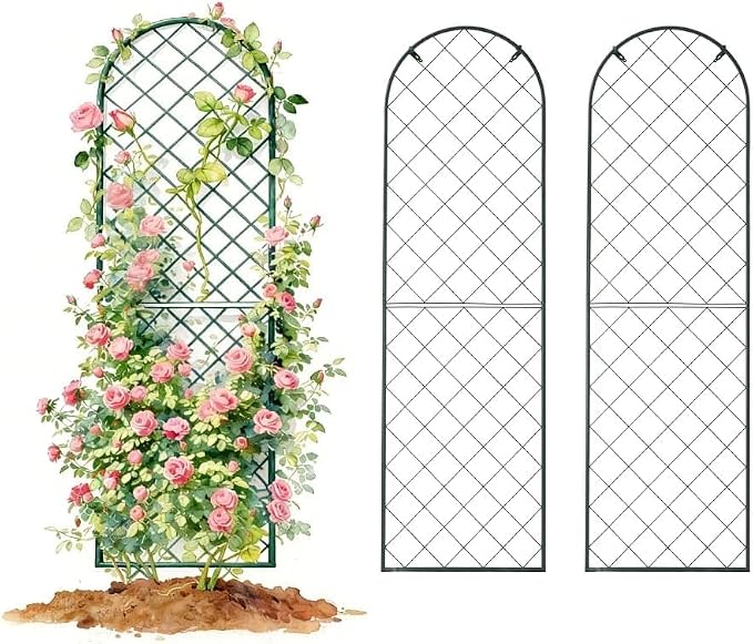 Vego garden Metal 23" x 78" Garden Mounted Wall Trellis 2 Pack for Climbing Plants Flowers Vegetables Planting Arched Outdoor Decoration for Courtyards Lawns Gardens