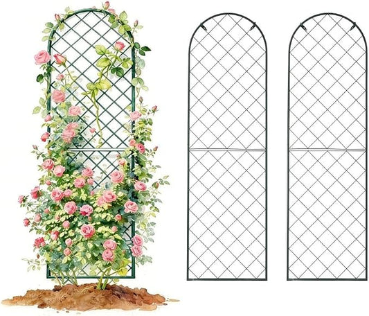 Vego garden Metal 23" x 78" Garden Mounted Wall Trellis 2 Pack for Climbing Plants Flowers Vegetables Planting Arched Outdoor Decoration for Courtyards Lawns Gardens