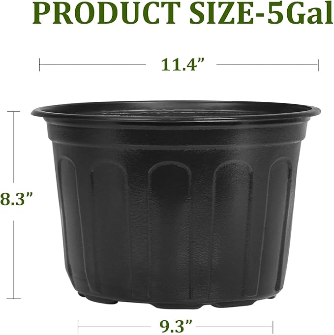 OUPSAUI 2/3/5 Gallon Pots for Plants,Flexible Gallon Plastic Nursery Pots with Drainage Holes, Plastic Pots for Outdoor Plants (5Gal-12pcs)