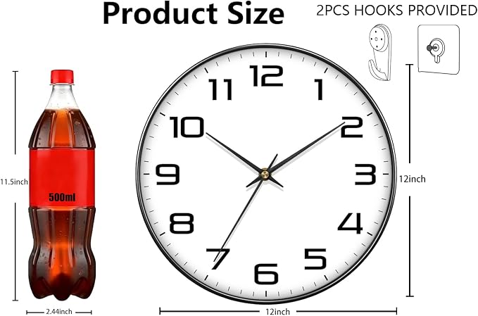 Modern Wall Clocks Battery Operated - 12 inch Silent Non Ticking Quartz Analog Clock with Large Easy Read Numbers, Tempered Glass Decorative Wall Clocks for Living Room Bedroom Kitchen Gym