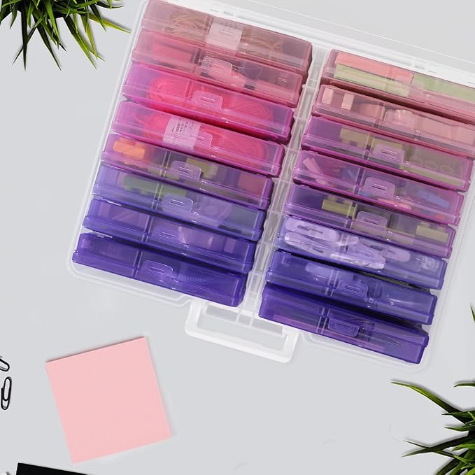 4" x 6" Plastic Photo Storage Case with 16 Inner Photo Containers Boxes Greeting Cards Containers Boxes Storage, Seed Storage Perfect for Storing Pictures,Photos and Cards (Pink & Purple)