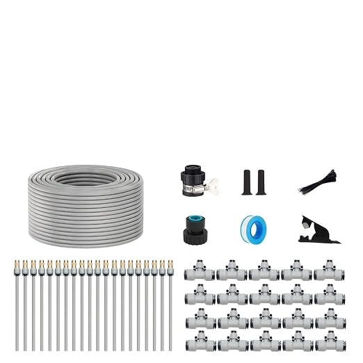 82FT Drip Irrigation Kits,Quick Connector Automatic Irrigation System,with Replaceable Bending Dropper,atomizing Copper Nozzle for Watering System for Garden Plant Lawn Patio. (25M+20Nozzles)
