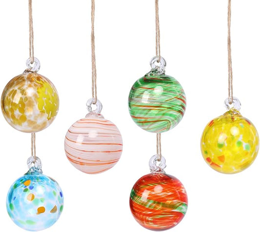 VCUTEKA Hanging Garden Gazing Balls, Glass Witch Ball for Outdoor Decor, 3" | 6pcs Hanging Gazing Balls, Hand-Blown Witch Ball Ornament Colorful Swirl Garden Globe for Outdoor Garden Lawn Yard Decorative