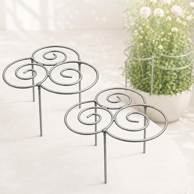 Metal Plant Support Ring for Garden Peony Cage Stand Indoor Pots Flower Hoop, Decorative Outdoor Peonies Grow Through Rings, Large Dahlia Stake, Pothos Climber Pole(2PCS,Small)