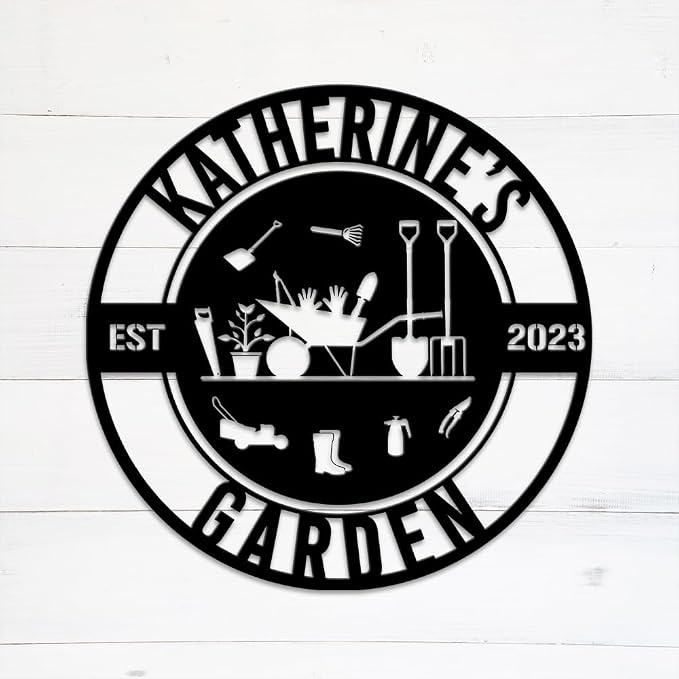 MeMate Garden Signs, Personalized Metal Signs, Garden Sign to Personalize, Large Sign for She Shed Garden, Customized Name Wall Art for Garden Outdoor Decor, Personalized Outdoor Plaque