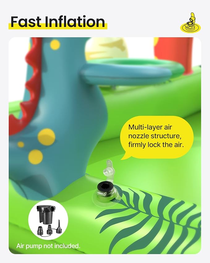 Inflatable Kids Pool, Airefina Dino Planet Inflatable Play Center Kiddie Pool with Water Slide, Ultra Thick 97"x76"x41" Toddler Pool with Play Ball Hoop, for Backyard, Garden, Water Park, Ages 3+