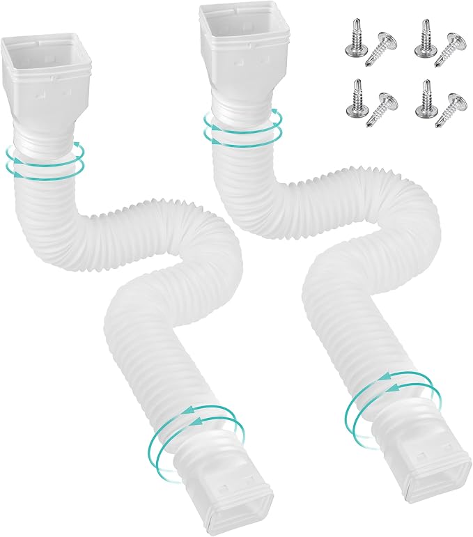 2 Pack Rain Gutter Downspout Extensions Flexible,Downspout Extender Diverter Extendable from 21" to 58". Drain Pipe Connector Extendable for Most Residential Downspouts (White)