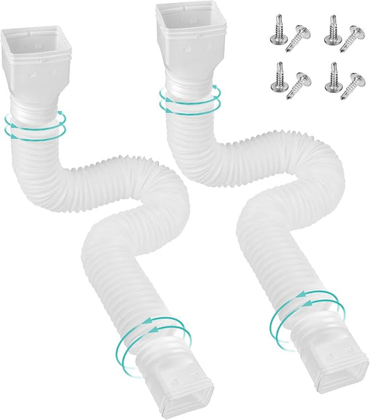 2 Pack Rain Gutter Downspout Extensions Flexible,Downspout Extender Diverter Extendable from 21" to 58". Drain Pipe Connector Extendable for Most Residential Downspouts (White)
