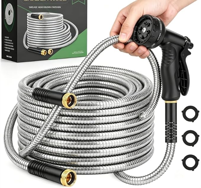 CXEZSIK Garden Hose, Water Hose with 10 Function Nozzles, No Kinks, Flexible Hose, Lightweight, Puncture Proof Hose for Yard and Outdoor（52FT）