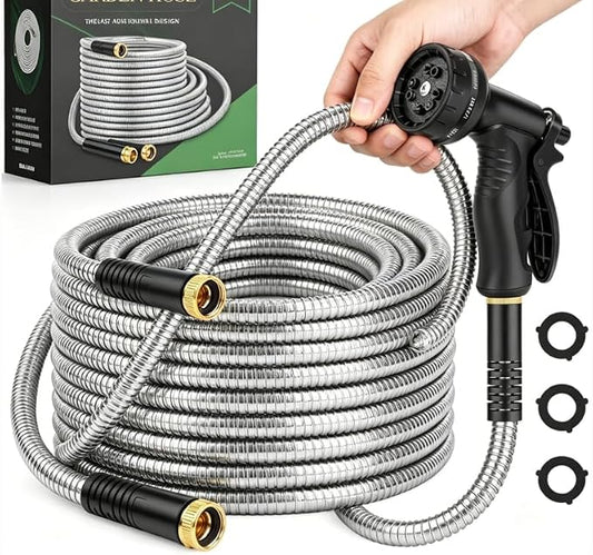 CXEZSIK Garden Hose, Water Hose with 10 Function Nozzles, No Kinks, Flexible Hose, Lightweight, Puncture Proof Hose for Yard and Outdoor（52FT）