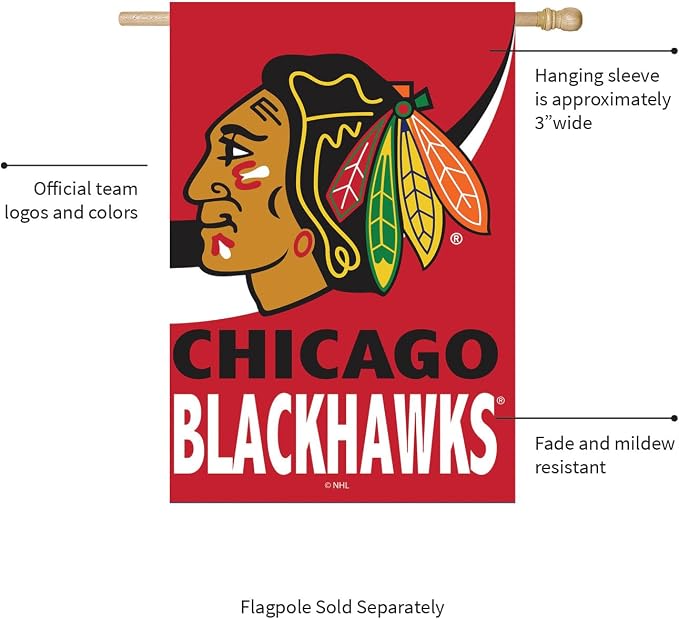 NHL Chicago Blackhawks House Flag, 28 x 44, Double Sided Garden Flags for Outside, Outdoor Flags & Banners for Gardens Patio, Indoor Wall Decor Flag for Room