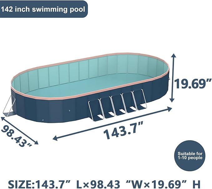 Foldable Pool, Hard Plastic Collapsible Pool, Large Non Inflatable Rectangle Pool Above Ground, Backyard Pool for Adults, Oversized Thickened, Easy Assembly (Round Corner 137 Inch)