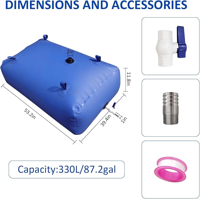Portable Water Storage Bladder Containers, Foldable Water Storage Tank with Valve, Fire Prevention,Garden & Farm & Equestrian Water Container Carrier Cart（330L/87Gallon）