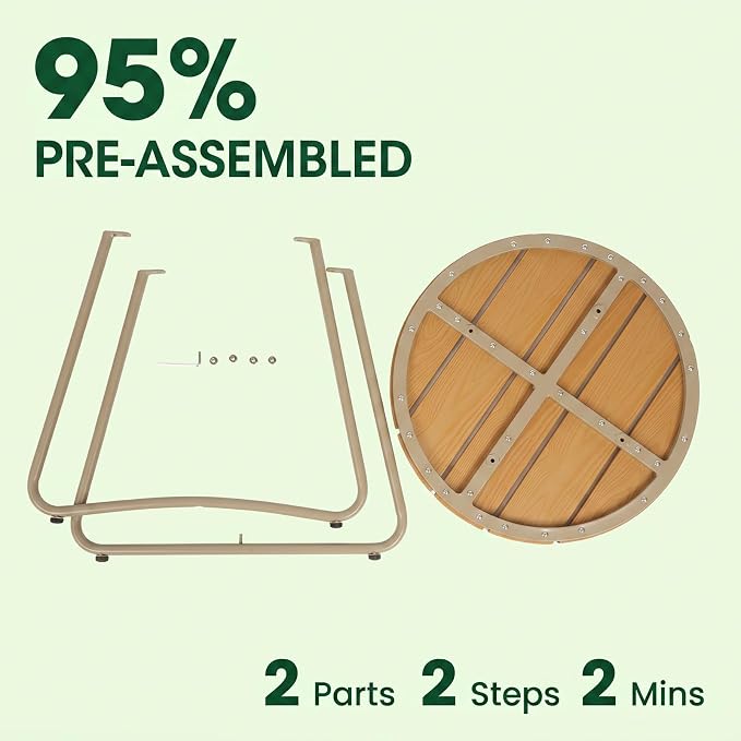 danpinera Outdoor Side Tables, HDPS Patio Table with Metal Legs | 18 Inch Outdoor Small Round Table for Garden, Backyard, Porch, Deck, Balcony, Poolside, Natural