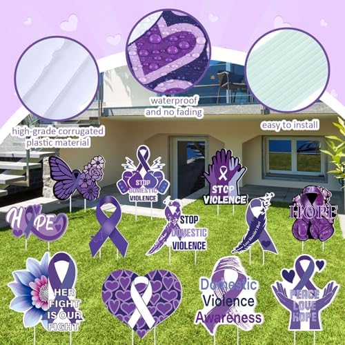 12 Pcs Domestic Violence Awareness Yard Signs Purple Ribbon, Stakes - Image 5