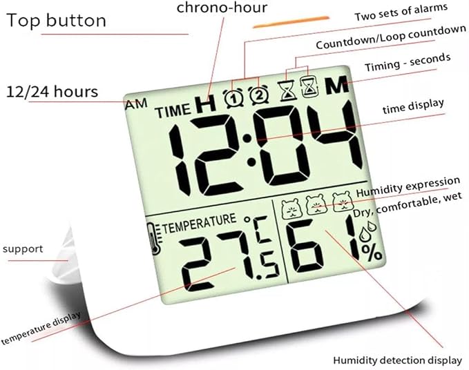 Waterproof Shower Clock, Digital Shower Timer Bathroom Clock with Alarm, LCD Screen Thermometer Hygrometer Clock Bathroom, Kitchen, Toilet