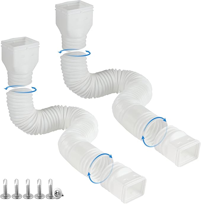 plusgutter White-2pack Rain Gutter Downspout Extensions Flexible, Drain Downspout Extender,Down Spout Drain Extender, Gutter Connector Rainwater Drainage,Extendable from 21 to 68 Inches