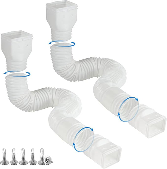 plusgutter White-2pack Rain Gutter Downspout Extensions Flexible, Drain Downspout Extender,Down Spout Drain Extender, Gutter Connector Rainwater Drainage,Extendable from 21 to 68 Inches