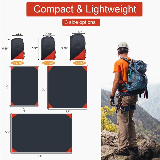 Orga'Neat Pocket Picnic Blanket, Beach Mat Waterproof Sandproof, Compact Lightweight Small Tarp for Camping, Hiking, Backpacking, Festival, Travel, Foldable in Bags (Black/Red, 55"x60")