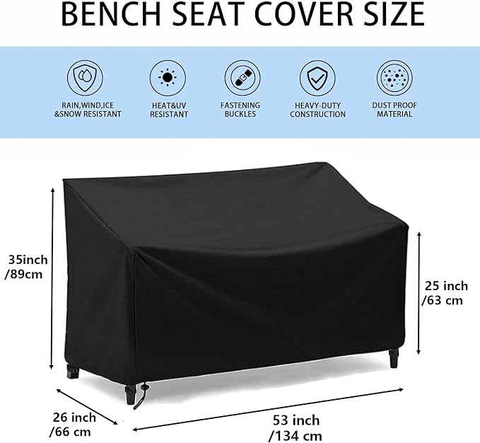 Outdoor Bench Cover Waterproof 2 Seater Patio Bench Cover Outdoor Patio Furniture Garden Sofa Chair Cover, Fit for 2-Seater Seating Metal & Hardwood Patio Garden Bench, 53L x 26W x 35H inche