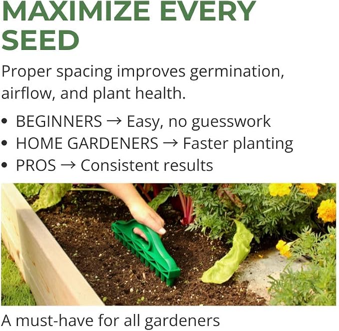 The Row Seeder – Handheld Garden Tool for Precise Seed & Seedling Spacing in Rows & Seed Trays – for Vegetables, Flowers & Herbs. Durable & Ergonomic