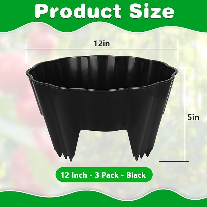 3 Pack of 12 Inch Planting Grow Rings, Planting Protective Round Garden Edging, Keeping Plants Separated, Weed Control and Directing Water to the Roots (12 Inch - 3 Pack - Black)