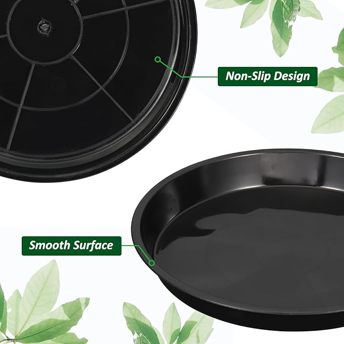 PATIKIL 6 Pack Large Plastic Plant Saucer 23 Inch Plastic Plant Tray for Pots Flower Round Plant Dish Plant Drip Trays Water Tray Pot Drainage Tray for Indoors Outdoors Garden, Black