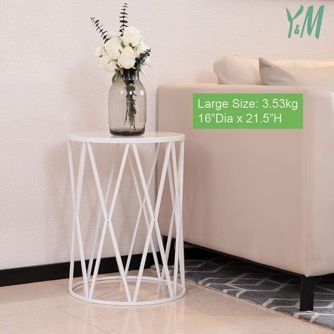 Y&M Outdoor Side Tables Set of 3, Round Heavy Duty Metal Nesting End Tables, Stacking Patio Accent Tables for Outside, Balcony, Garden, Porch, Indoor & Outdoor, White