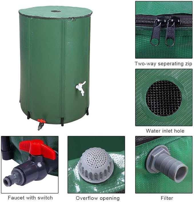 100 Gallon Rain Barrel Folding Portable Water Collection Tank Storage Outdoor
