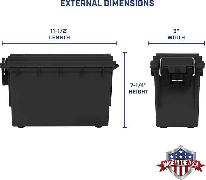 Sheffield Ammo Box Made in USA, Stackable Lockable Ammo Storage Box, Black | 4 Pack Lockable Storage Box, Water & Dust Resistant Dry Box, Secures Hunting Gear, Gun Accessories, Supplies, Bullets